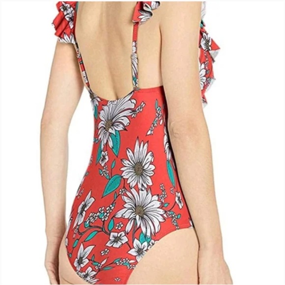 Jessica Simpson Women’s standard one piece ruffled shoulder swimsuit - Picture 2 of 6